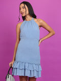 Tokyo Talkies Women Blue Self Design Sheath Dress - Blue - Image 1