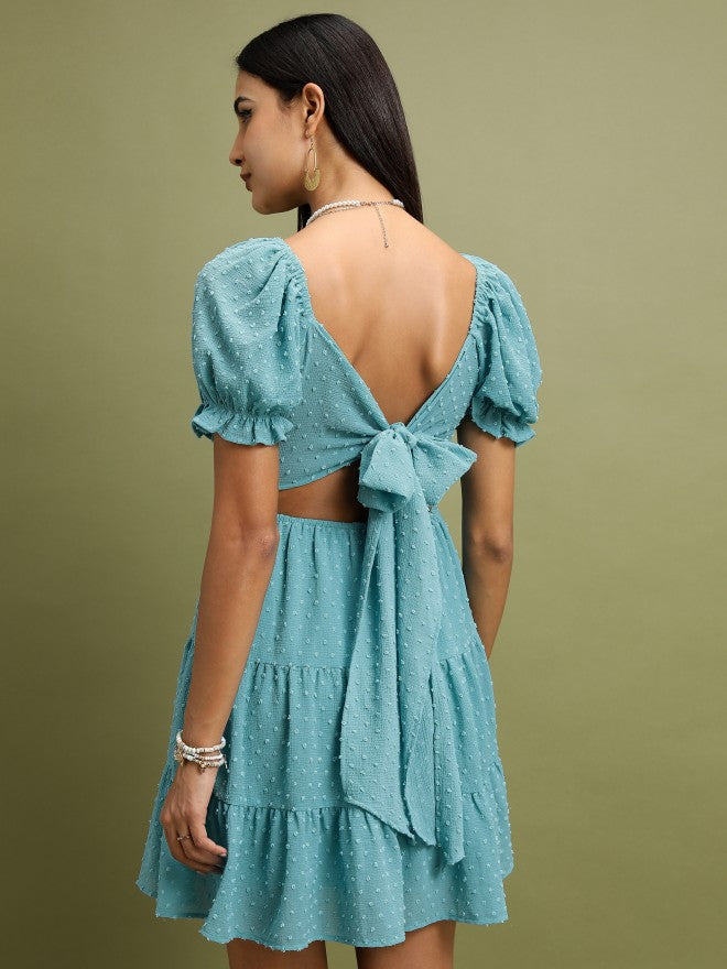 Tokyo Talkies Women Sea Green Self Design Fit And Flare Dress - Sage - Image 3