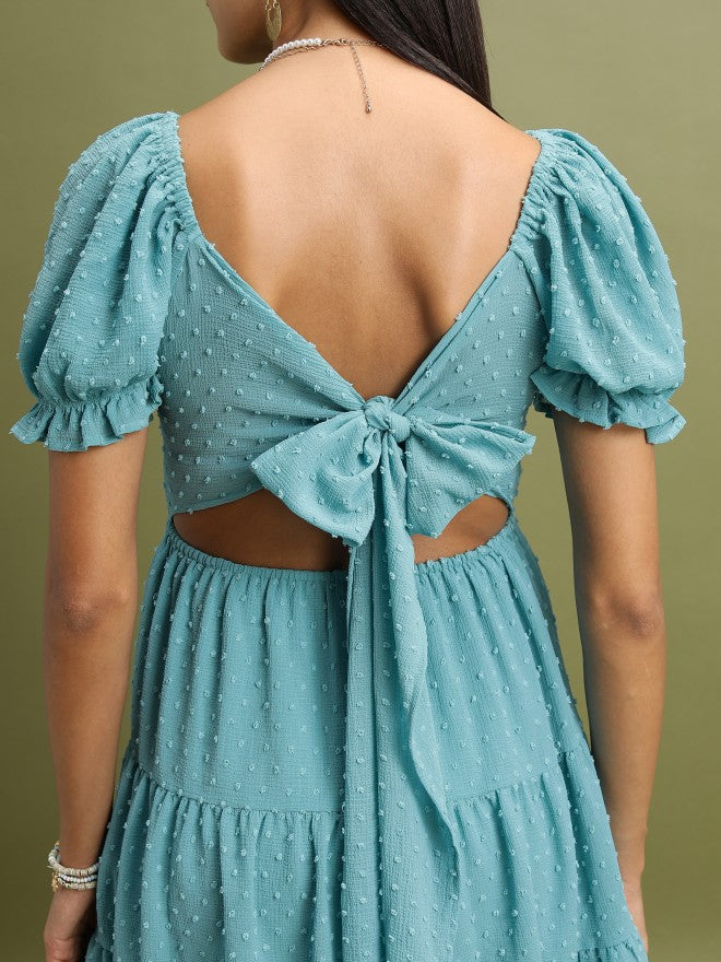 Tokyo Talkies Women Sea Green Self Design Fit And Flare Dress - Sage - Image 5