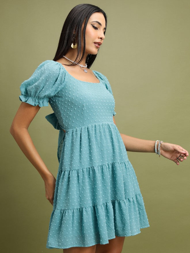 Tokyo Talkies Women Sea Green Self Design Fit And Flare Dress - Sage - Image 6