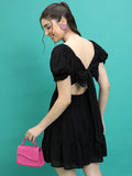 Tokyo Talkies Women Black Self Design Fit And Flare Dress - Black - Image 1