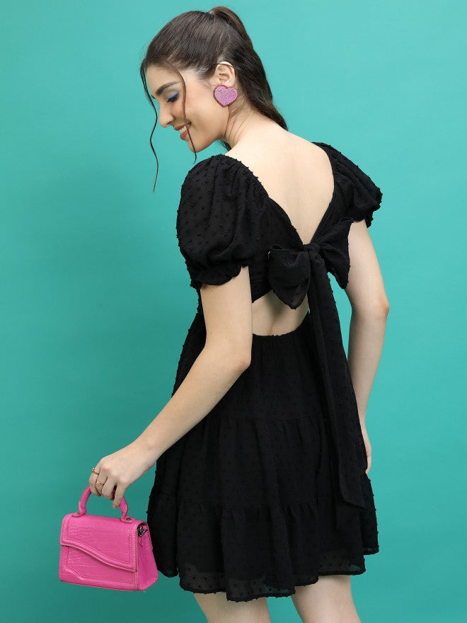 Tokyo Talkies Women Black Self Design Fit And Flare Dress - Black - Image 1