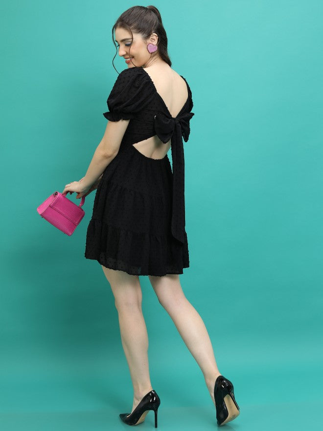 Tokyo Talkies Women Black Self Design Fit And Flare Dress - Black - Image 2