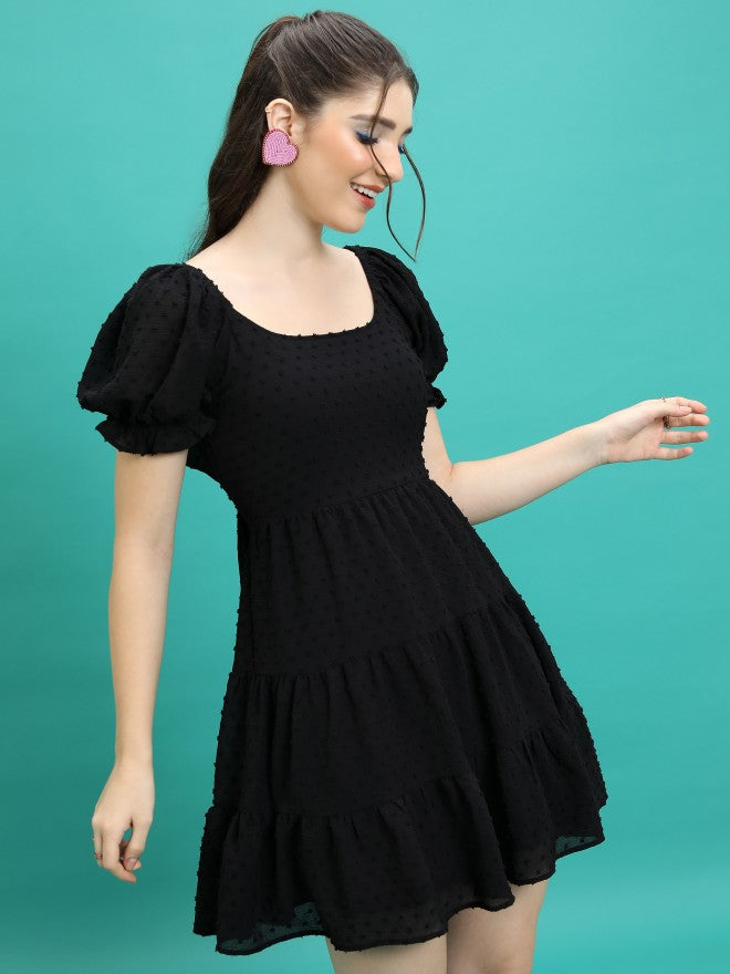 Tokyo Talkies Women Black Self Design Fit And Flare Dress - Black - Image 6