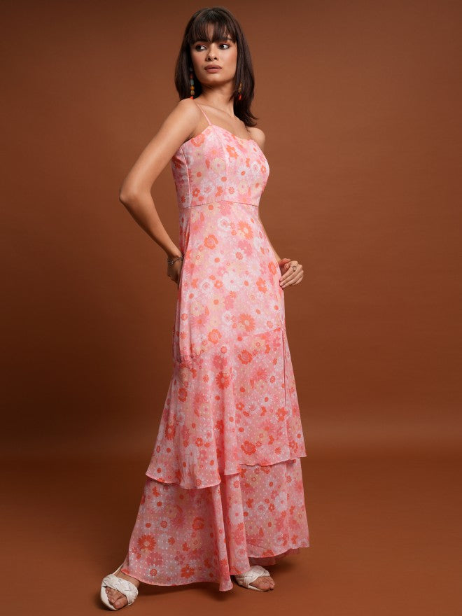 Tokyo Talkies Women Pink Printed Maxi Dress - Pink - Image 4