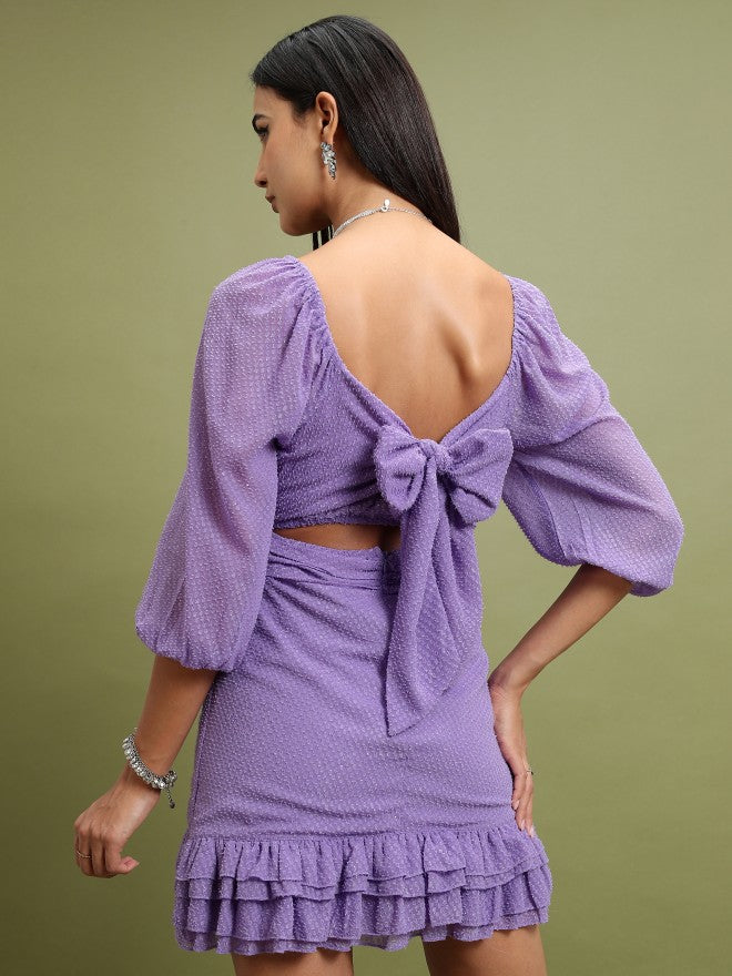 Tokyo Talkies Women Purple Self Design Fit And Flare Dress - Purple - Image 3