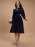 Tokyo Talkies Women Navy Blue Self Design Fit And Flare Dress - Navy Blue - Image 1