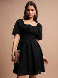 Tokyo Talkies Women Black Self Design A-Line Dress - Black - Image 1
