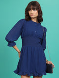 Tokyo Talkies Women Navy Self Design Fit & Flare Dress - Navy Blue - Image 1
