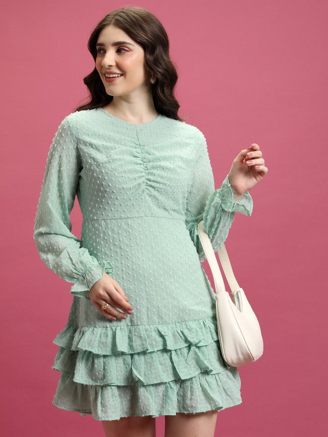 Tokyo Talkies Women Green Self Design Fit And Flare Dress - Green - Image 1