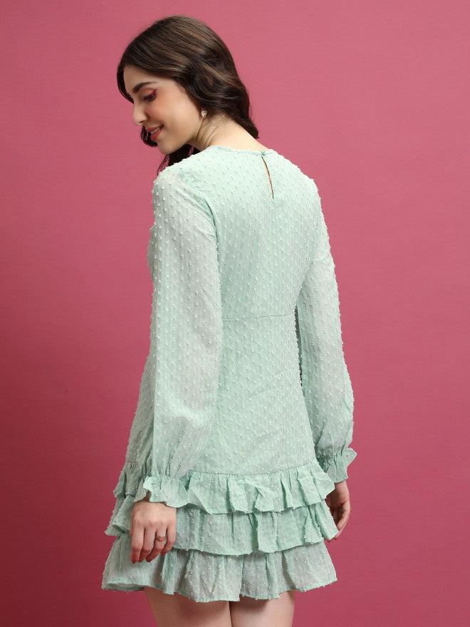 Tokyo Talkies Women Green Self Design Fit And Flare Dress - Green - Image 3