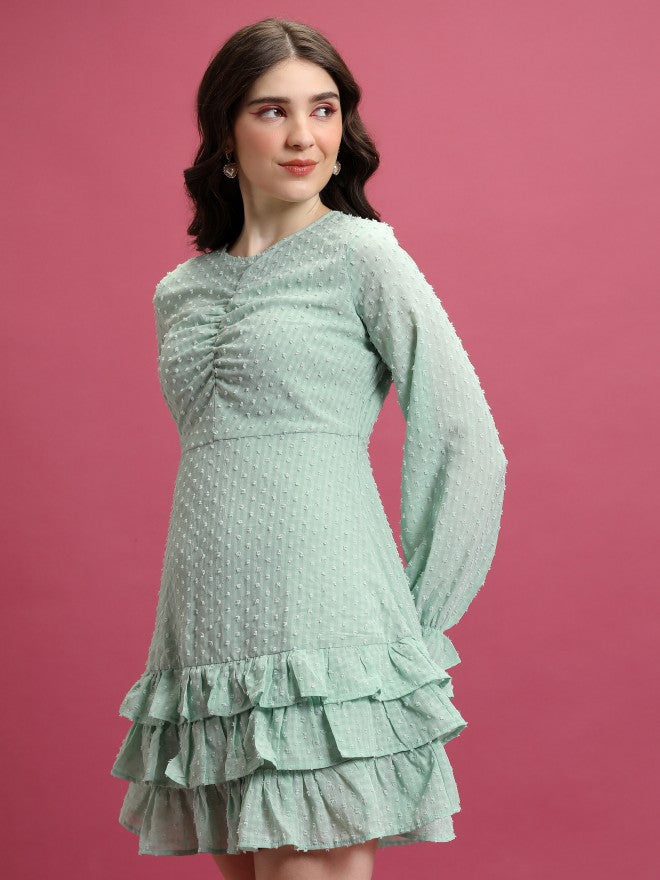 Tokyo Talkies Women Green Self Design Fit And Flare Dress - Green - Image 4