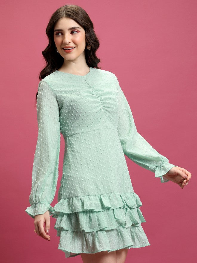 Tokyo Talkies Women Green Self Design Fit And Flare Dress - Green - Image 6