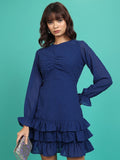 Tokyo Talkies Women Navy Self Design Fit & Flare Dress - Navy Blue - Image 1