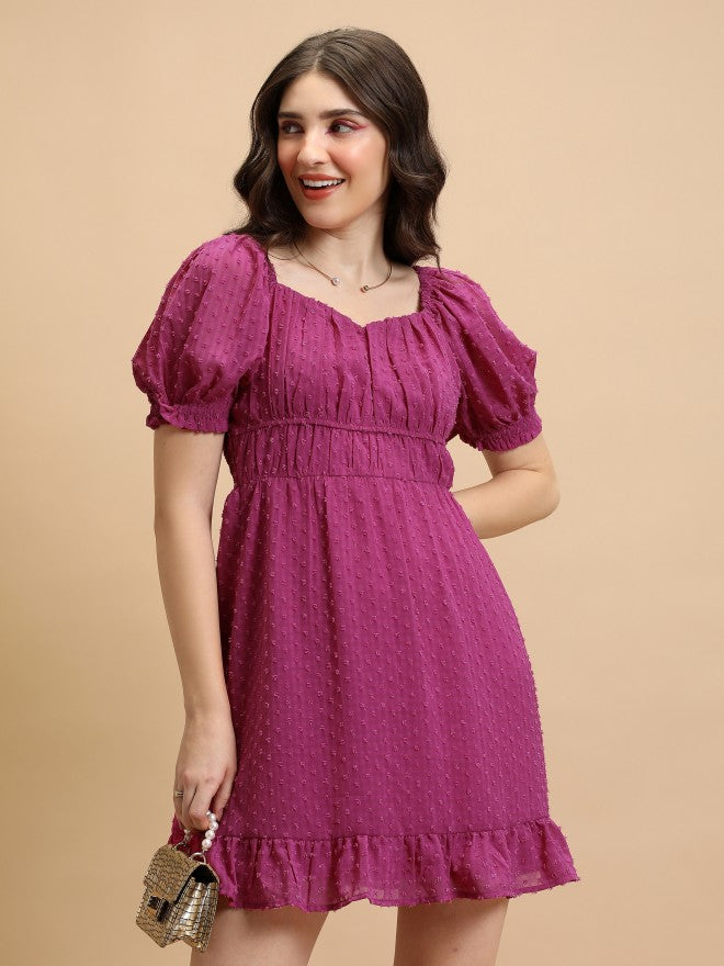Tokyo Talkies Women Magenta Self Design Fit And Flare Dress - Magenta - Image 1