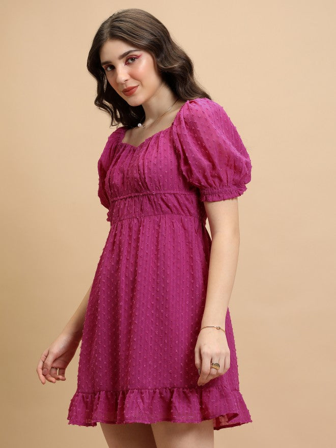 Tokyo Talkies Women Magenta Self Design Fit And Flare Dress - Magenta - Image 4