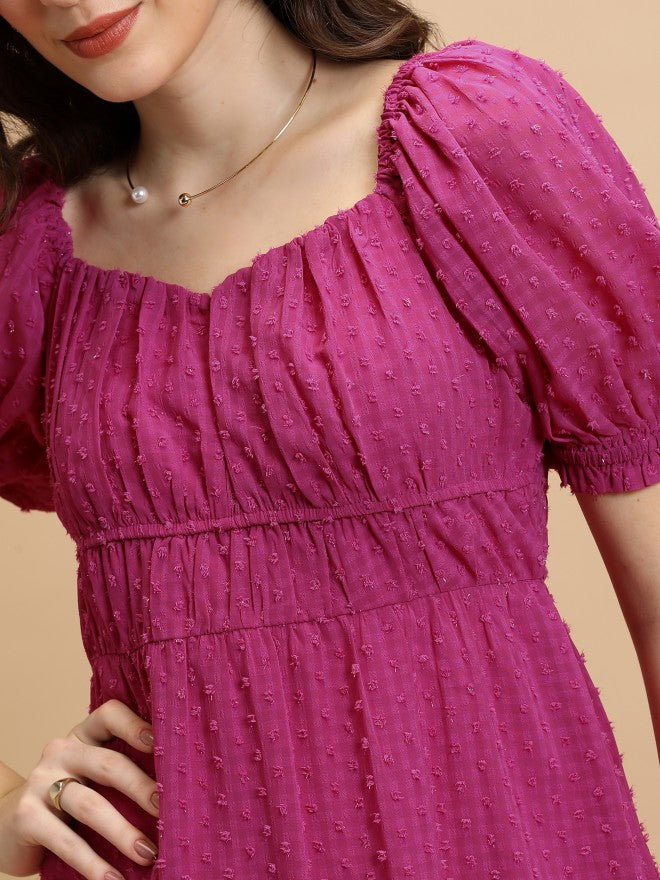Tokyo Talkies Women Magenta Self Design Fit And Flare Dress - Magenta - Image 5