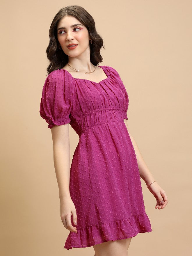 Tokyo Talkies Women Magenta Self Design Fit And Flare Dress - Magenta - Image 6