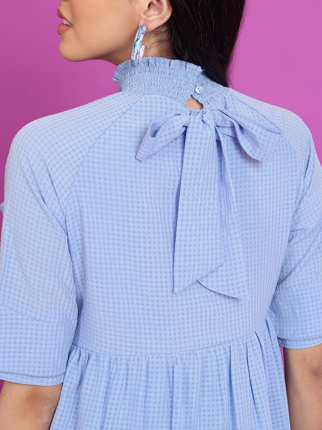 Tokyo Talkies Women Blue Self Design A-Line Dress - Blue - Image 7