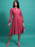 Tokyo Talkies Women Pink Fit And Flare Printed Dress - Pink - Image 1