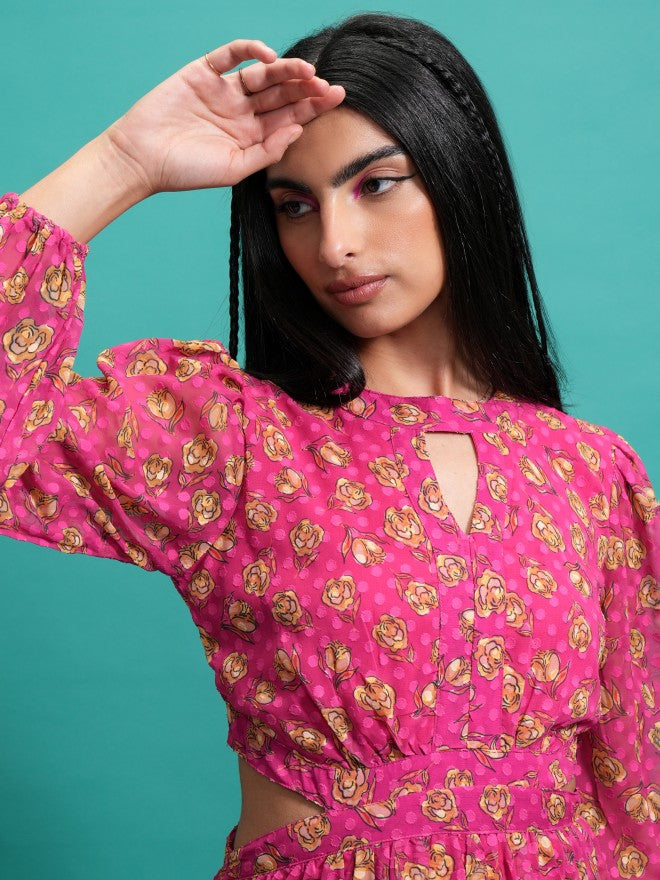Tokyo Talkies Women Pink Fit And Flare Printed Dress - Pink - Image 2