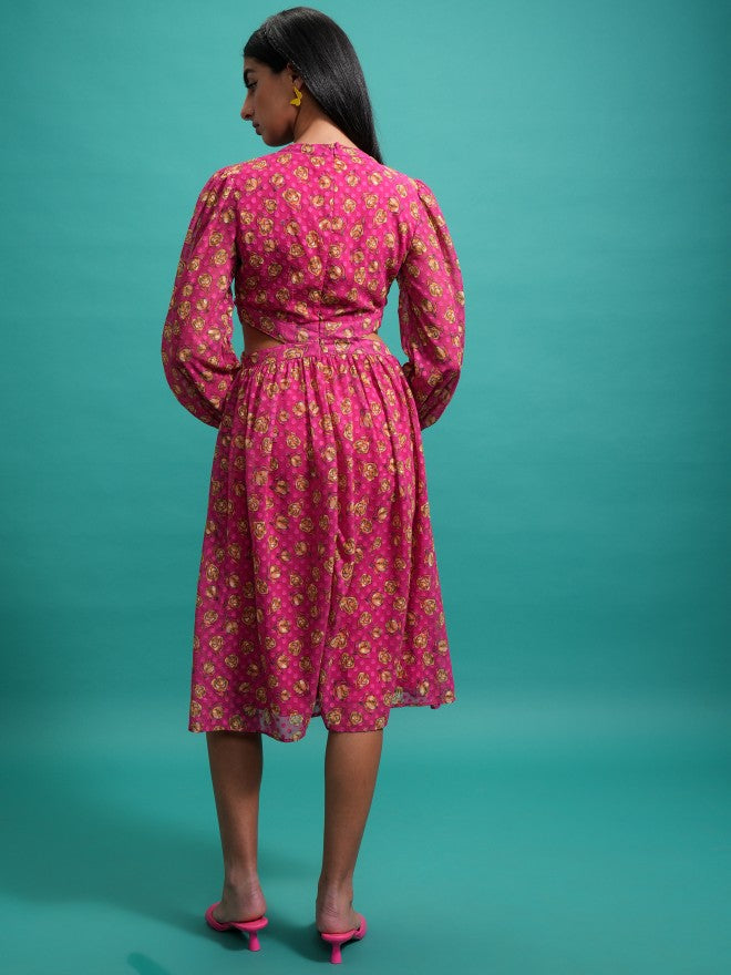 Tokyo Talkies Women Pink Fit And Flare Printed Dress - Pink - Image 3