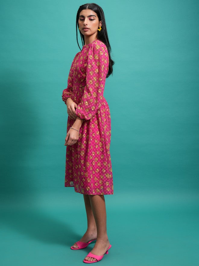 Tokyo Talkies Women Pink Fit And Flare Printed Dress - Pink - Image 4