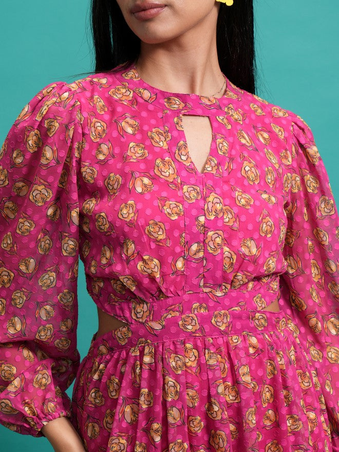 Tokyo Talkies Women Pink Fit And Flare Printed Dress - Pink - Image 5
