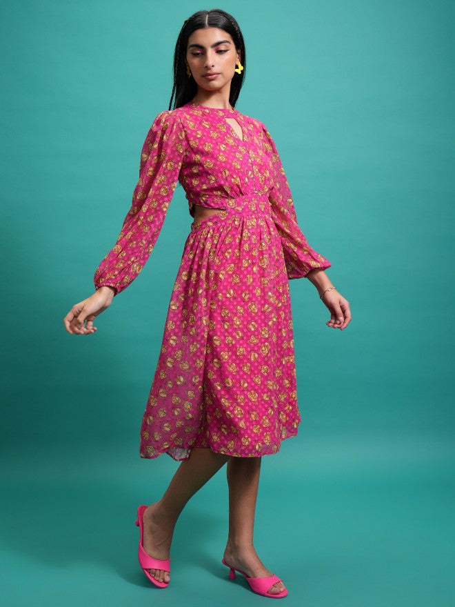 Tokyo Talkies Women Pink Fit And Flare Printed Dress - Pink - Image 6