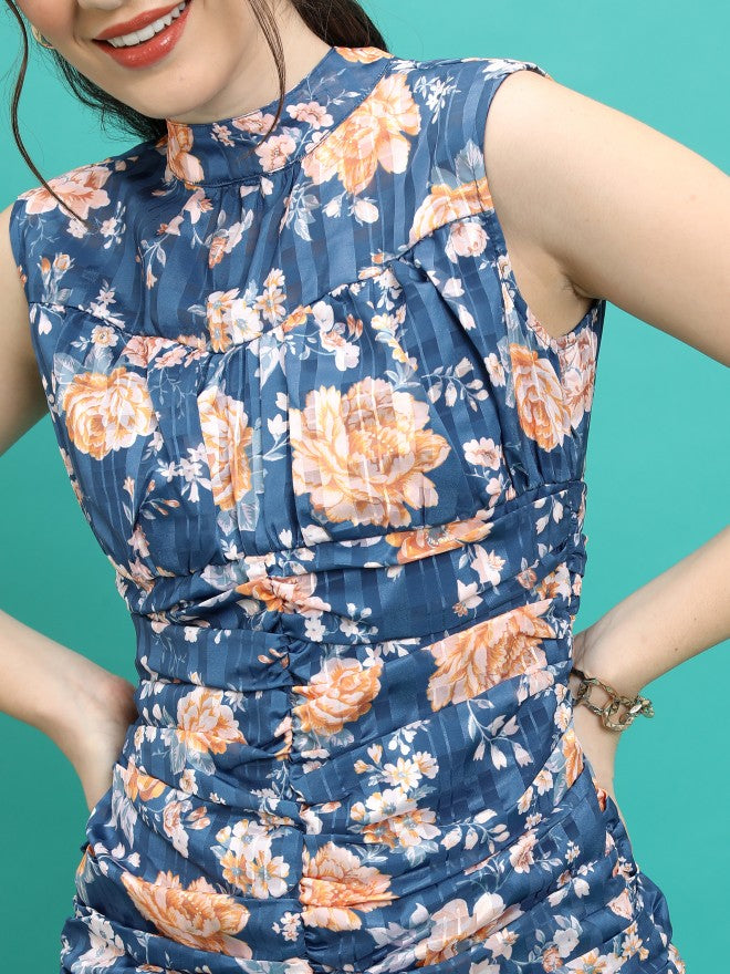 Tokyo Talkies Women Teal Printed Sheath Dress - Teal - Image 5