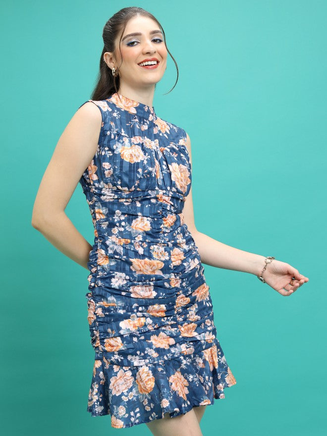 Tokyo Talkies Women Teal Printed Sheath Dress - Teal - Image 6