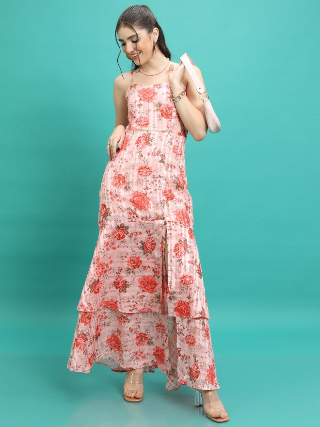 Tokyo Talkies Women Pink Printed Maxi Dress - Pink - Image 1