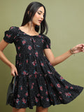 Tokyo Talkies Women Black Printed Fit & Flare Dress - Black - Image 1