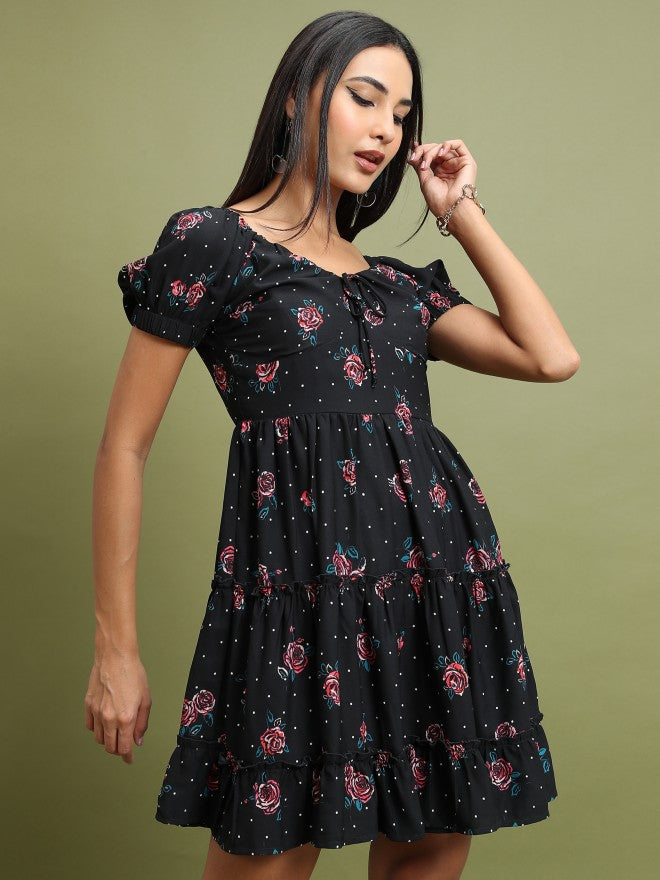 Tokyo Talkies Women Black Printed Fit & Flare Dress - Black - Image 6