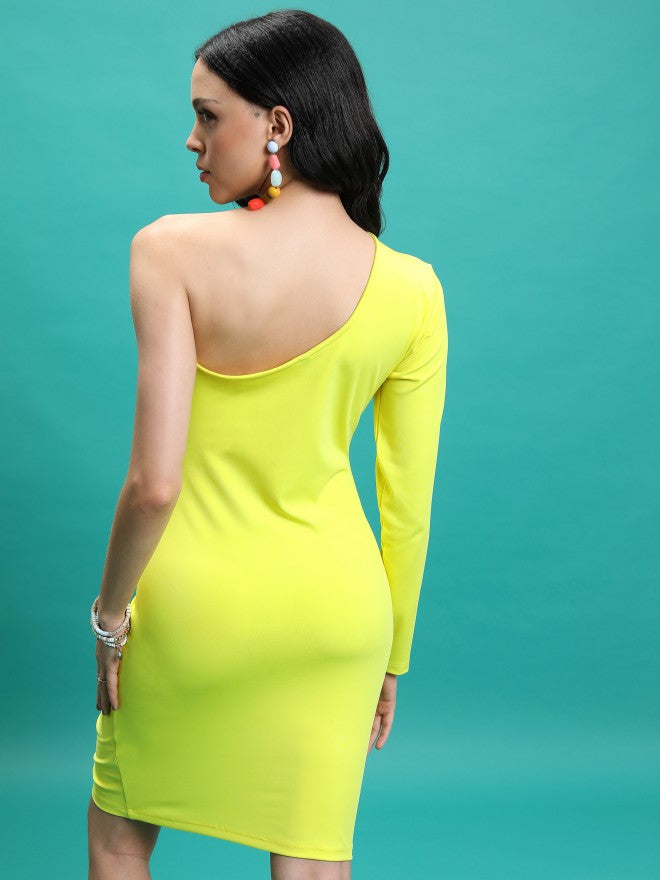 Tokyo Talkies Women Lemon Solid Bodycon Dress - Green - Image 3