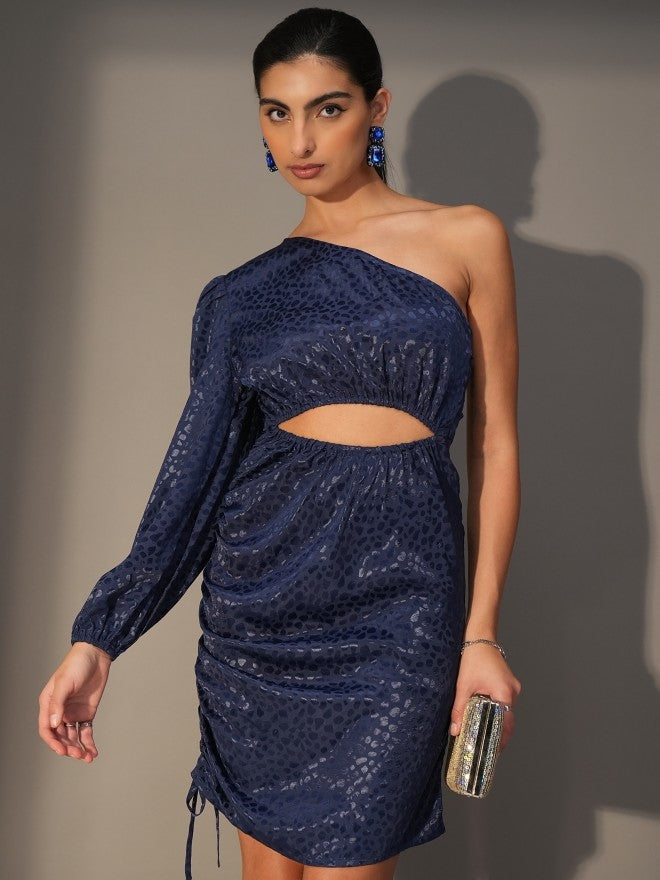Tokyo Talkies Women Navy Blue Self Design Fit And Flare Dress - Navy Blue - Image 1