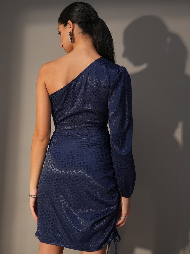 Tokyo Talkies Women Navy Blue Self Design Fit And Flare Dress - Navy Blue - Image 3