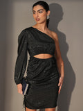 Tokyo Talkies Women Black Self Design Bodycon Dress - Black - Image 1