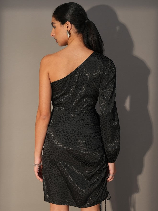 Tokyo Talkies Women Black Self Design Bodycon Dress - Black - Image 3