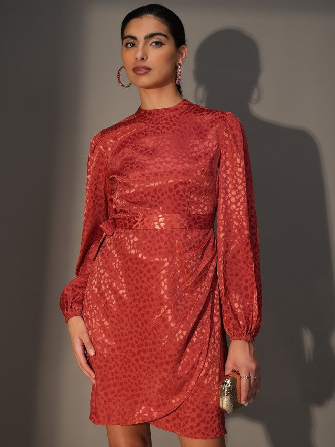 Tokyo Talkies Women Red Wrap Printed Dress - Red - Image 1