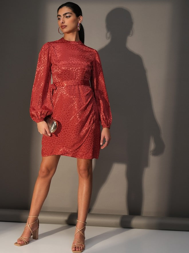 Tokyo Talkies Women Red Wrap Printed Dress - Red - Image 2