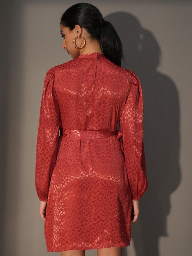 Tokyo Talkies Women Red Wrap Printed Dress - Red - Image 3