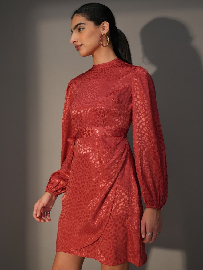 Tokyo Talkies Women Red Wrap Printed Dress - Red - Image 4