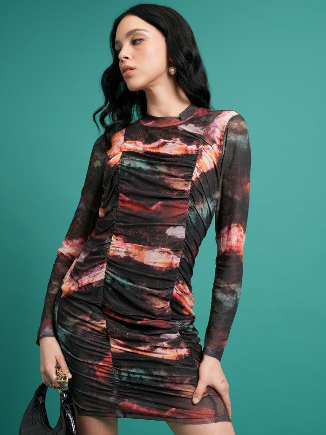Tokyo Talkies Women Brown/Multi Printed Bodycon Dress - Brown - Image 1