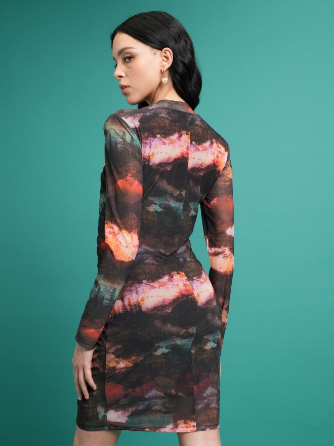 Tokyo Talkies Women Brown/Multi Printed Bodycon Dress - Brown - Image 3