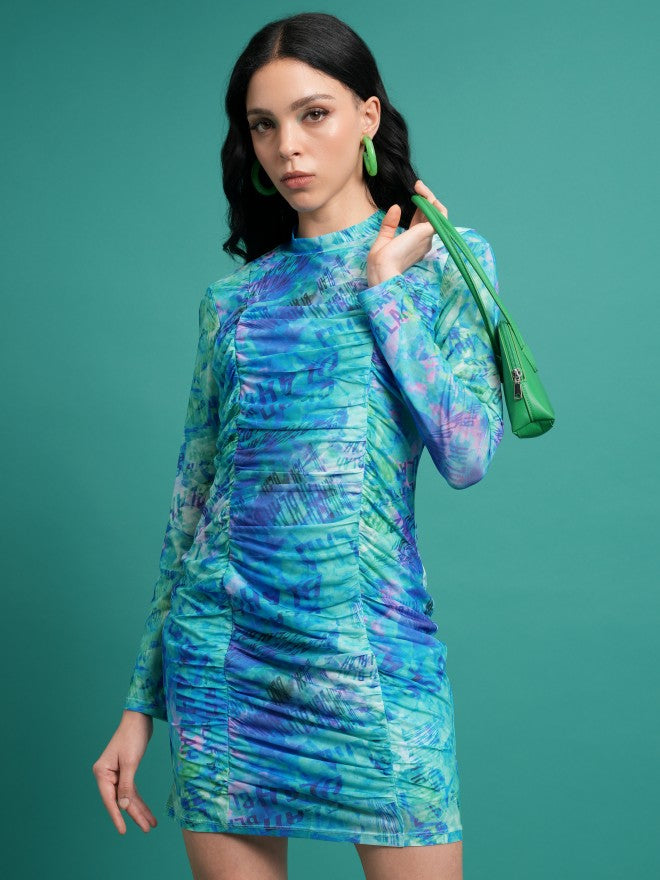 Tokyo Talkies Women Blue/Green Printed Bodycon Dress - Blue - Image 1