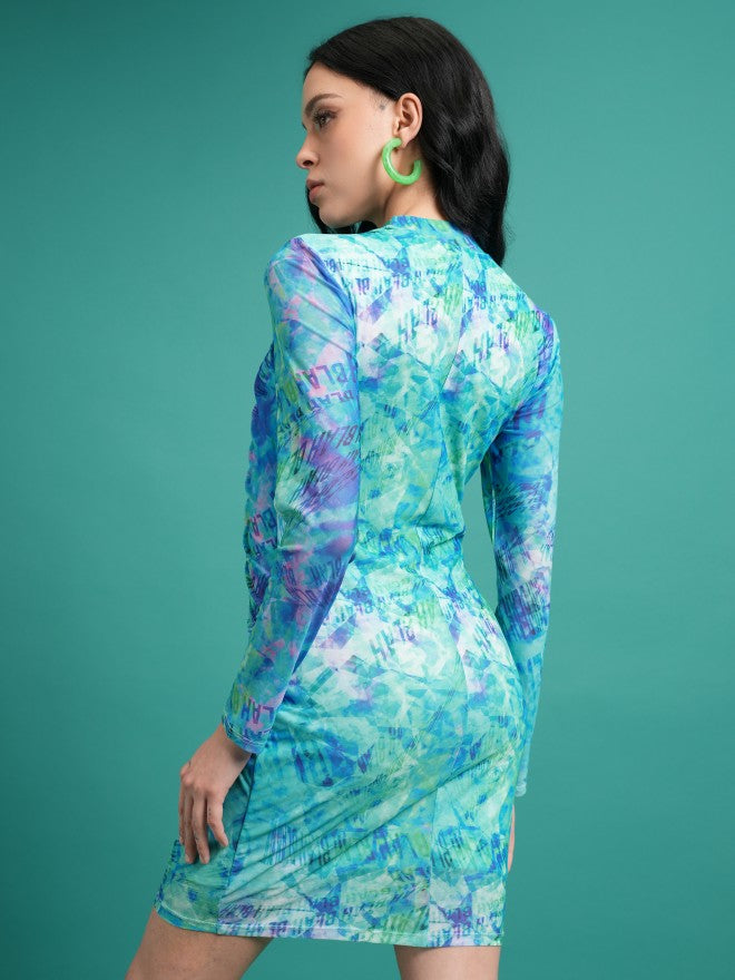 Tokyo Talkies Women Blue/Green Printed Bodycon Dress - Blue - Image 3