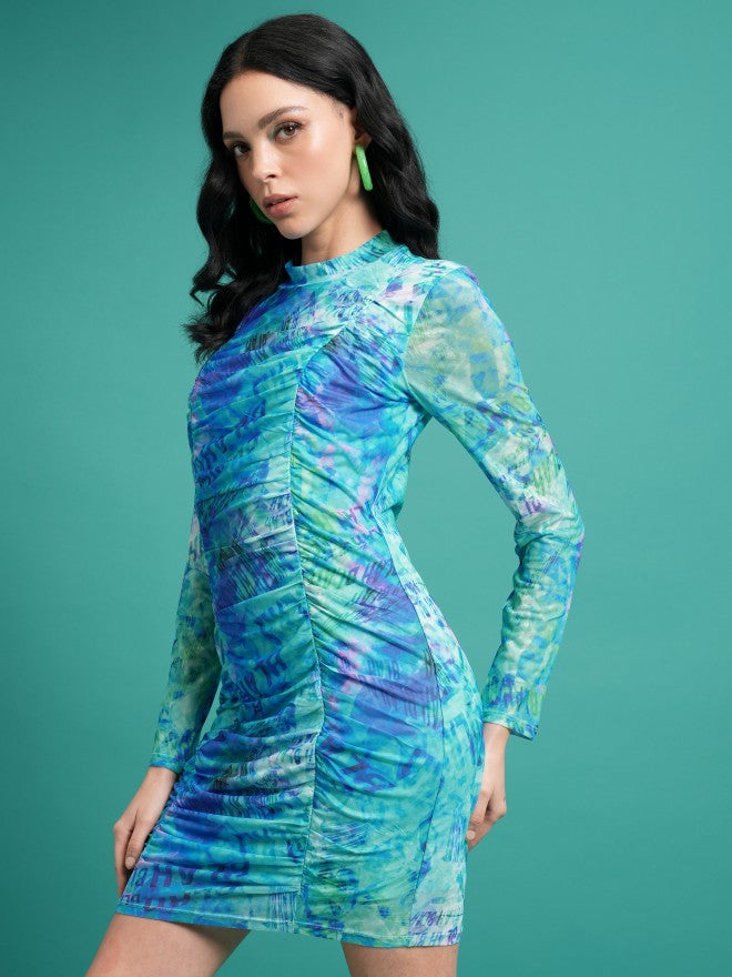 Tokyo Talkies Women Blue/Green Printed Bodycon Dress - Blue - Image 4