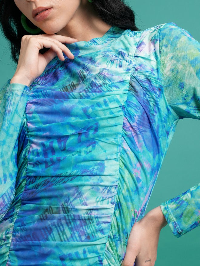 Tokyo Talkies Women Blue/Green Printed Bodycon Dress - Blue - Image 5