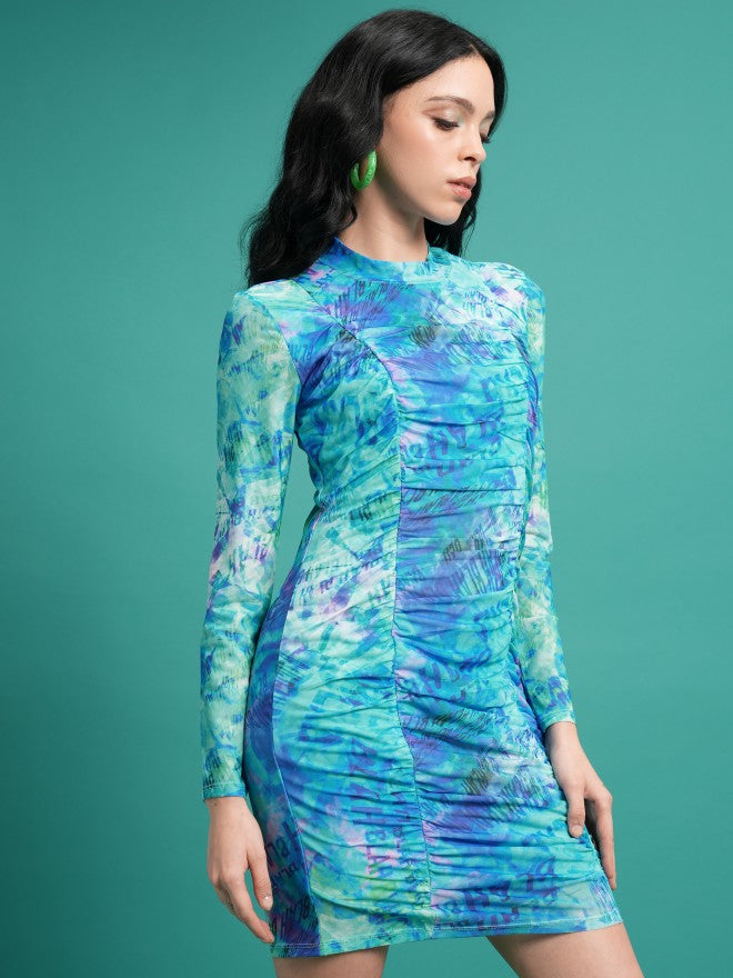 Tokyo Talkies Women Blue/Green Printed Bodycon Dress - Blue - Image 6